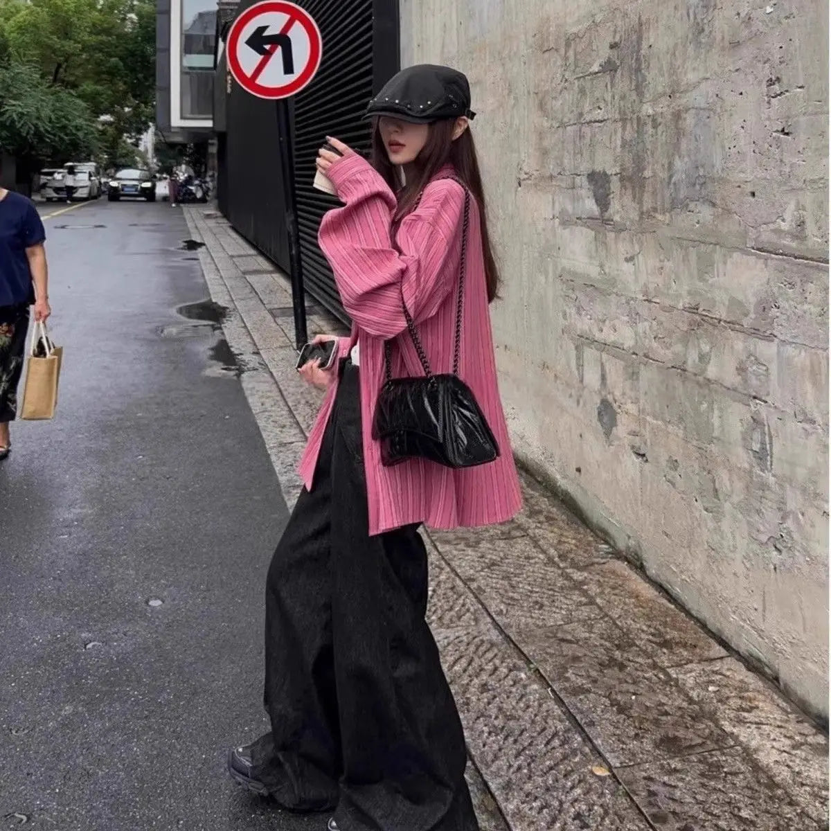 Pink Striped Loose Long Sleeve Blouse – Sun Protection