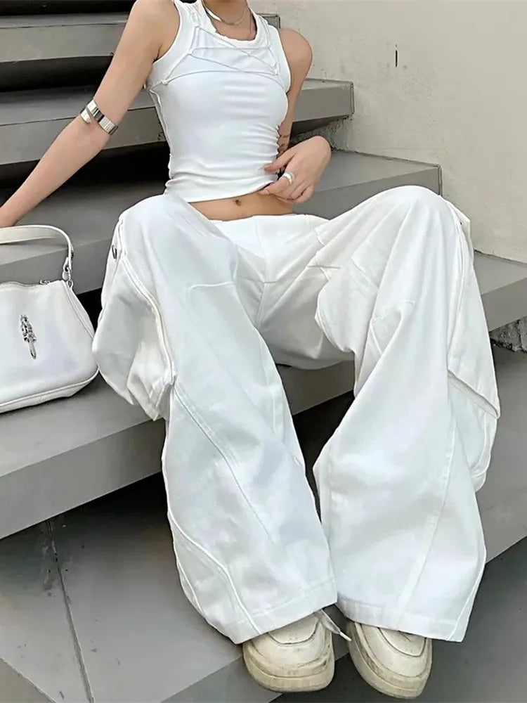 High Waist Wide Leg Cargo Jeans – Straight Casual Denim Trousers