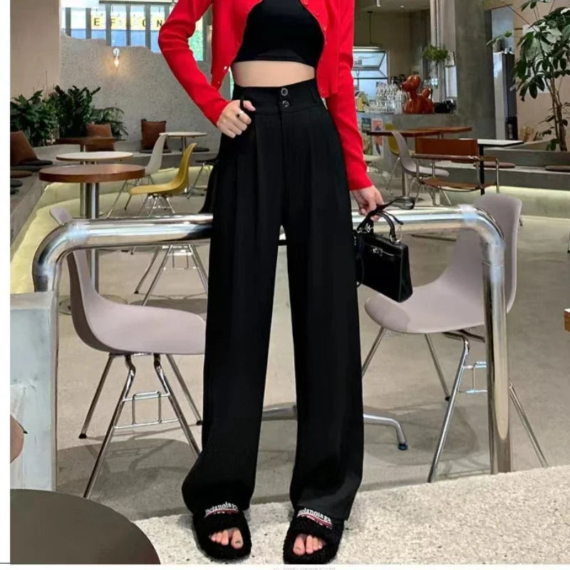 Elegant Wide Leg Black Baggy Pants – High Waist Office Suit Style