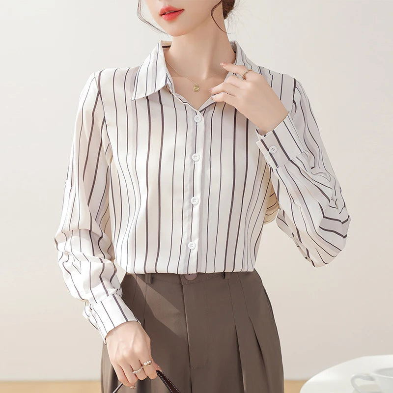 Striped Slim Long Sleeve Blouse – Elegant Fit