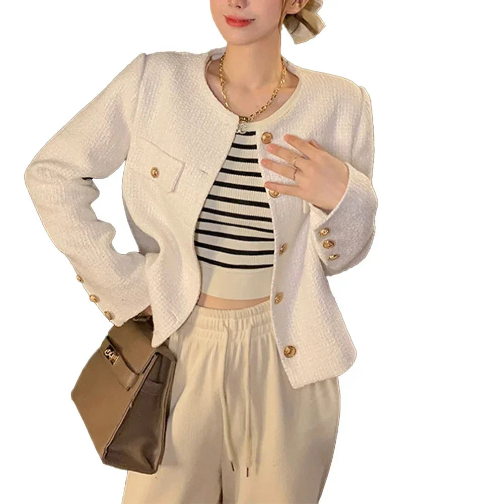 Cropped Tweed Jacket – Chic-Elegant Knit Cardigan Coat