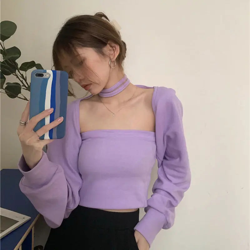 Lace-Up Cropped Knit Cardigan