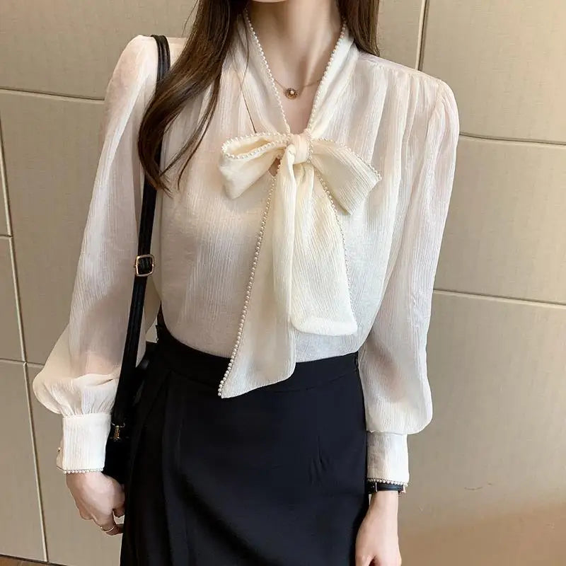 Long Sleeve Solid Blouse – Lace-Up Trend Fit