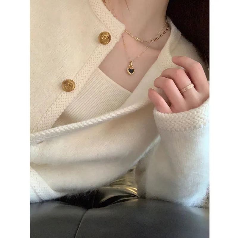 White Knit Coat – Single-Breasted Round Collar Jacket