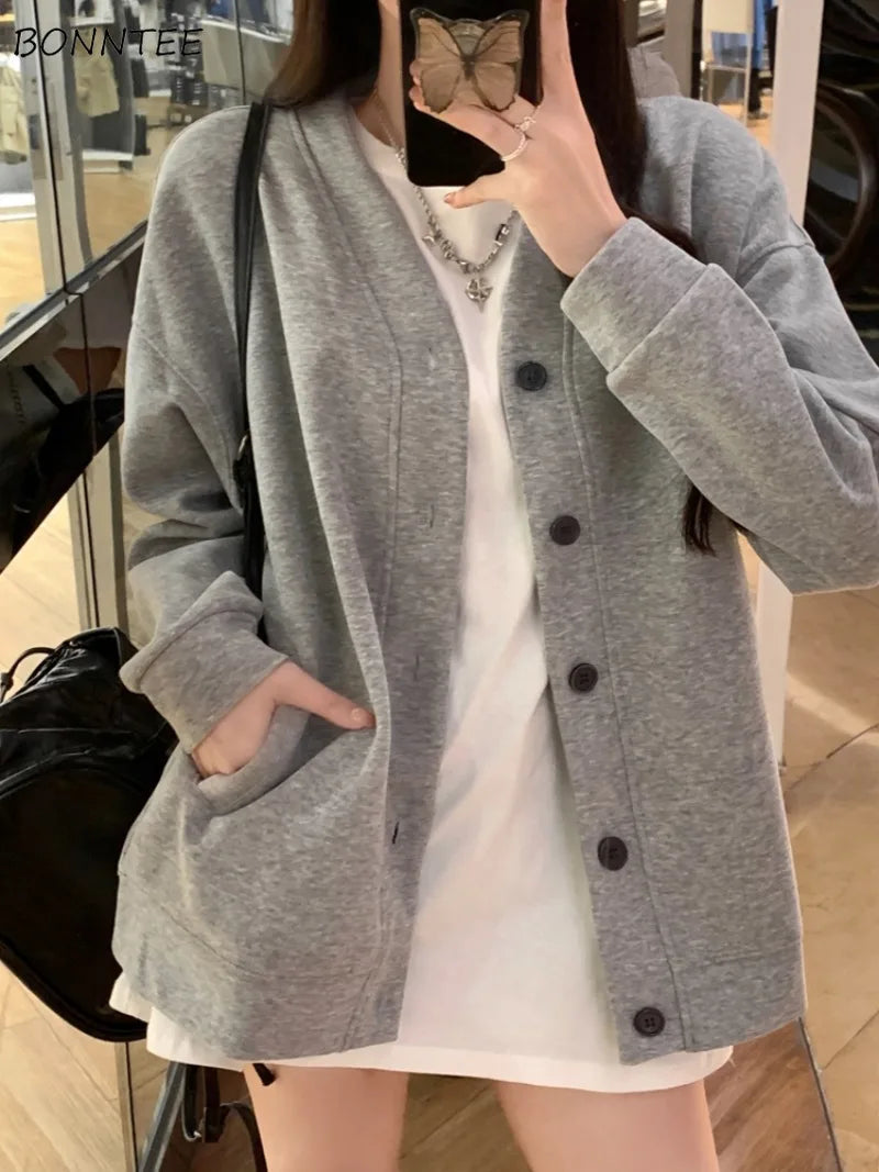 Buttoned Knit Cardigan – All-Match Slim V-Neck Sweater
