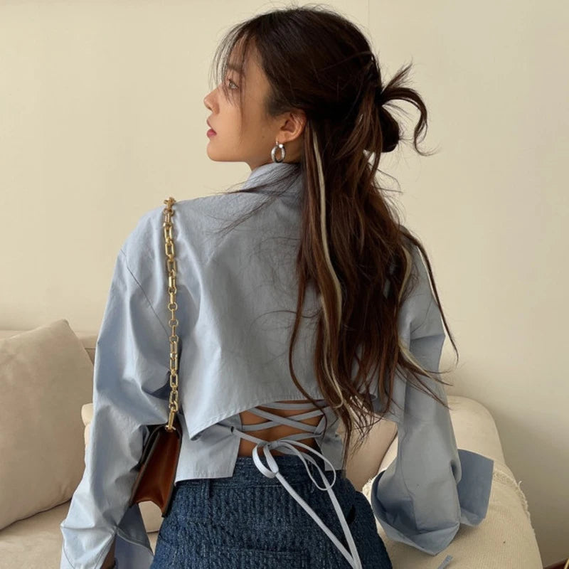 Bandage Chic Long Sleeve Casual Blouse – Solid Collar