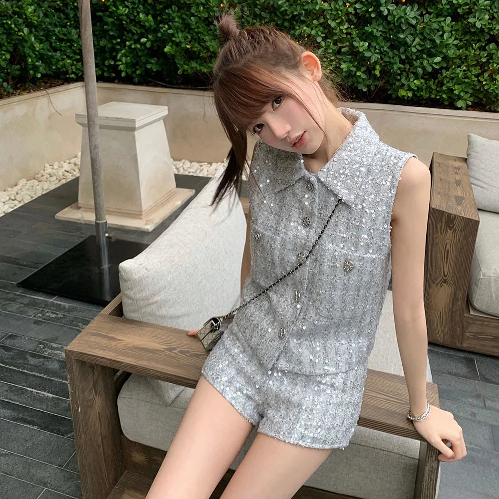 Two-Piece Suit – Tweed Vest & Shorts Set