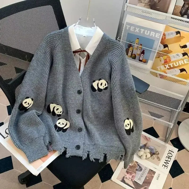 Embroidery Knit Cardigan – Preppy Panda Design