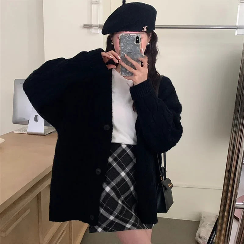 Twisted V-Neck Knit Jacket – Layered Winter Cardigan