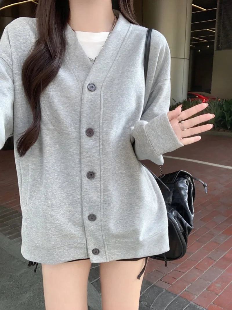 Buttoned Knit Cardigan – All-Match Slim V-Neck Sweater