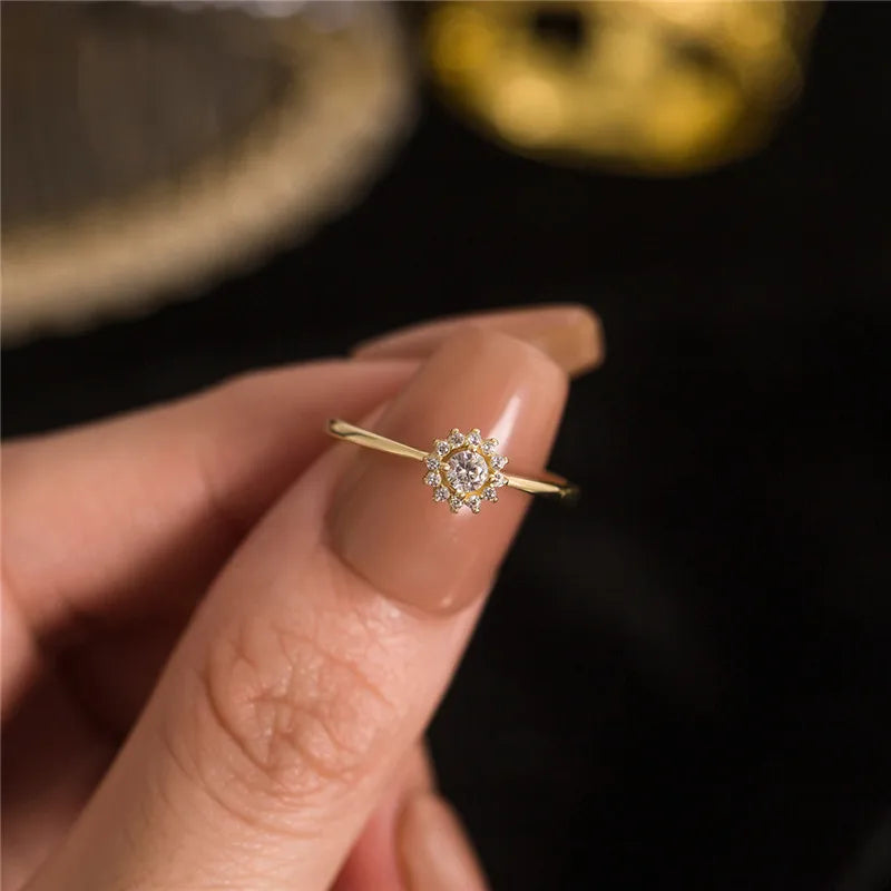 925 Silver 18K Gold Plated Sunflower Zircon Ring