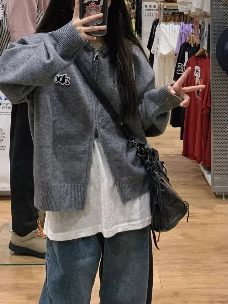 Zippered V-Neck Knit Sweater – Long Sleeve Casual Basic