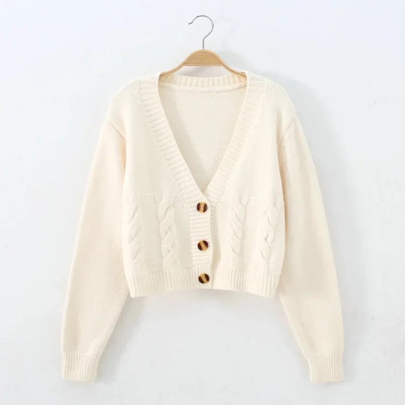 V Neck Crop Knit Cardigan – Soft Slim Fit