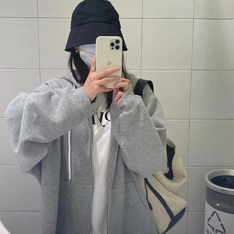 Plus Size Hoodie – Loose Fit Zip-Up Sweatshirt