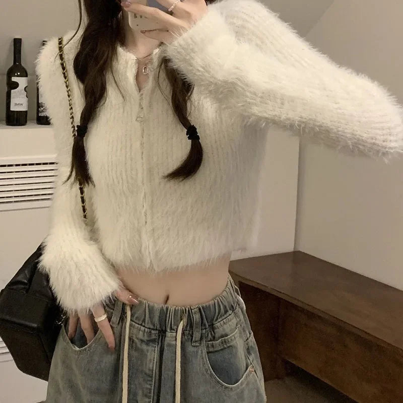 Faux Mink Knit Cardigan
