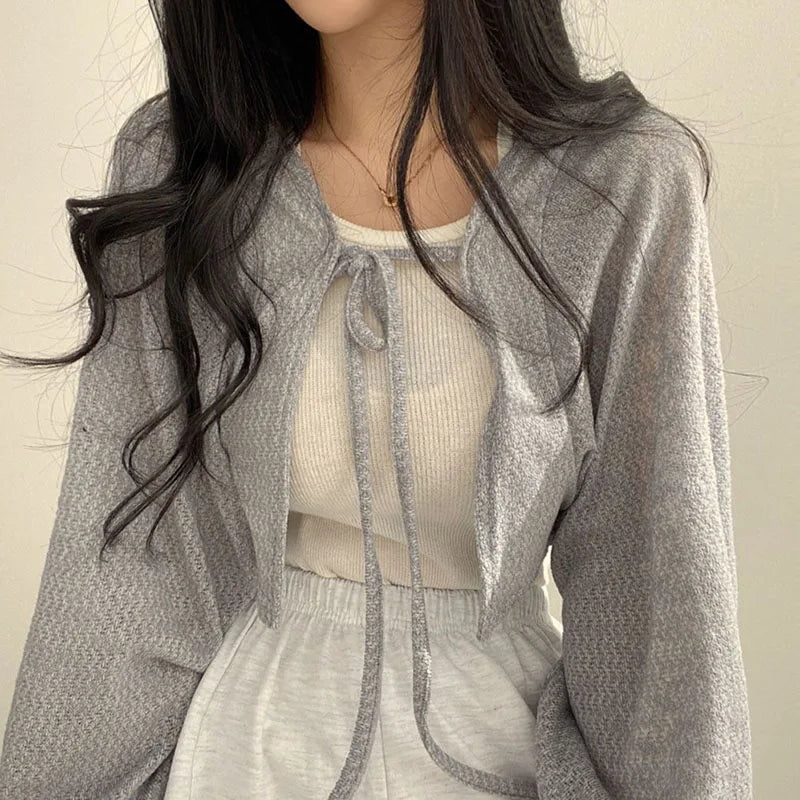 White Lace-Up Knit Cardigan – Lightweight Sun Cover