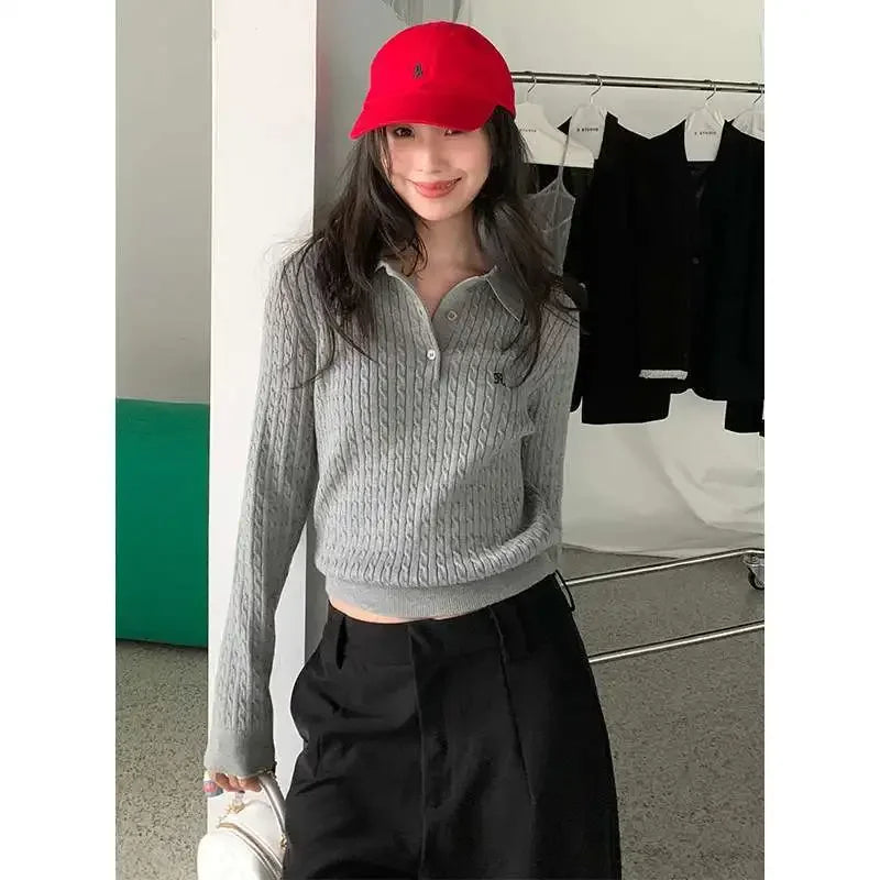 Embroidery Polo Sweater – Preppy Style Knit Pullover
