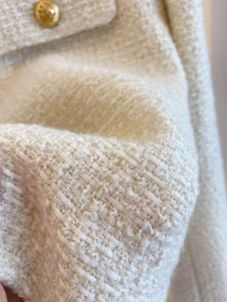 Gold Button Wool Tweed Jacket – Short & Elegant
