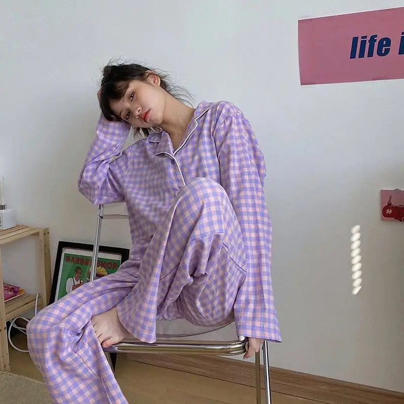 Striped Pajama Set – Long Sleeve Button Top & Pants, Cozy Homewear