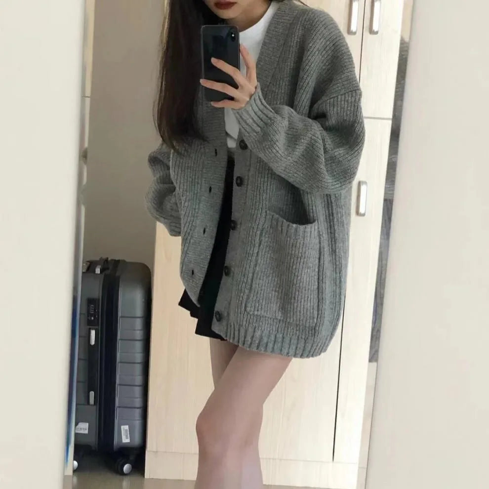 Single Breasted Sweater Cardigan – Loose Knit Coat