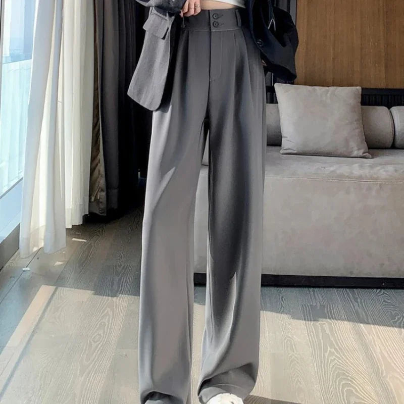 Elegant Wide Leg Black Baggy Pants – High Waist Office Suit Style