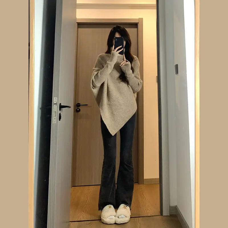Off-White Turtleneck Knit Sweater – Slim Fit Warm Pullover