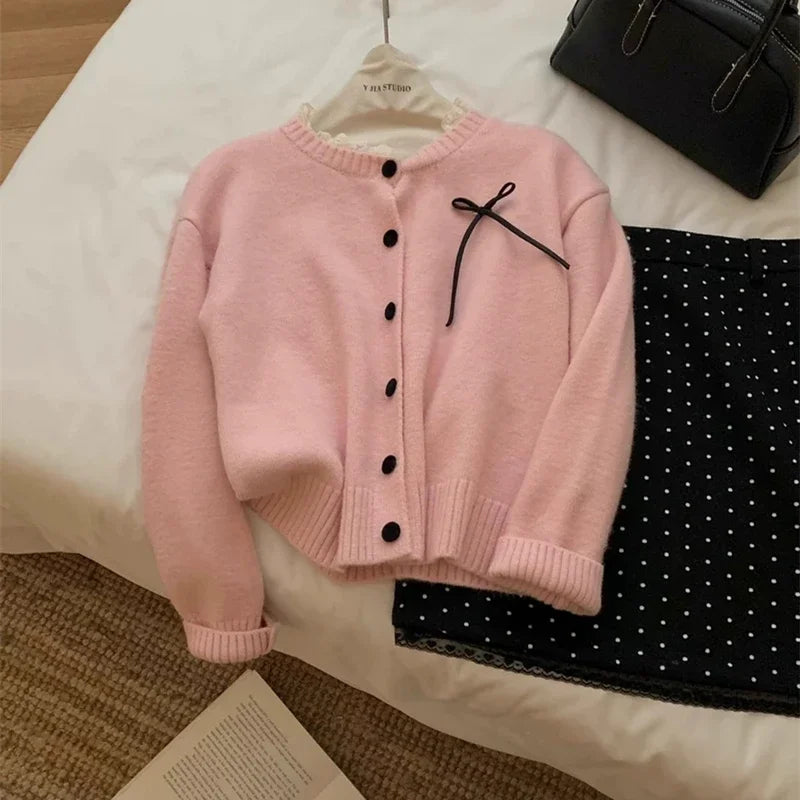 Loose Fit Knit Cardigan – Spliced V-Neck Button Top