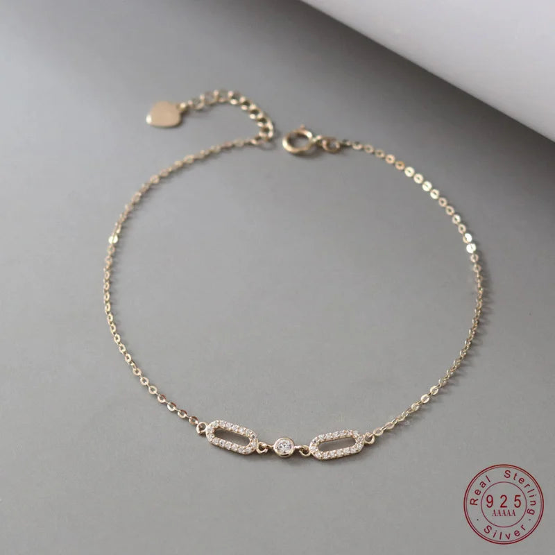 925 Sterling Silver 18K Gold Geometric Zircon Bracelet