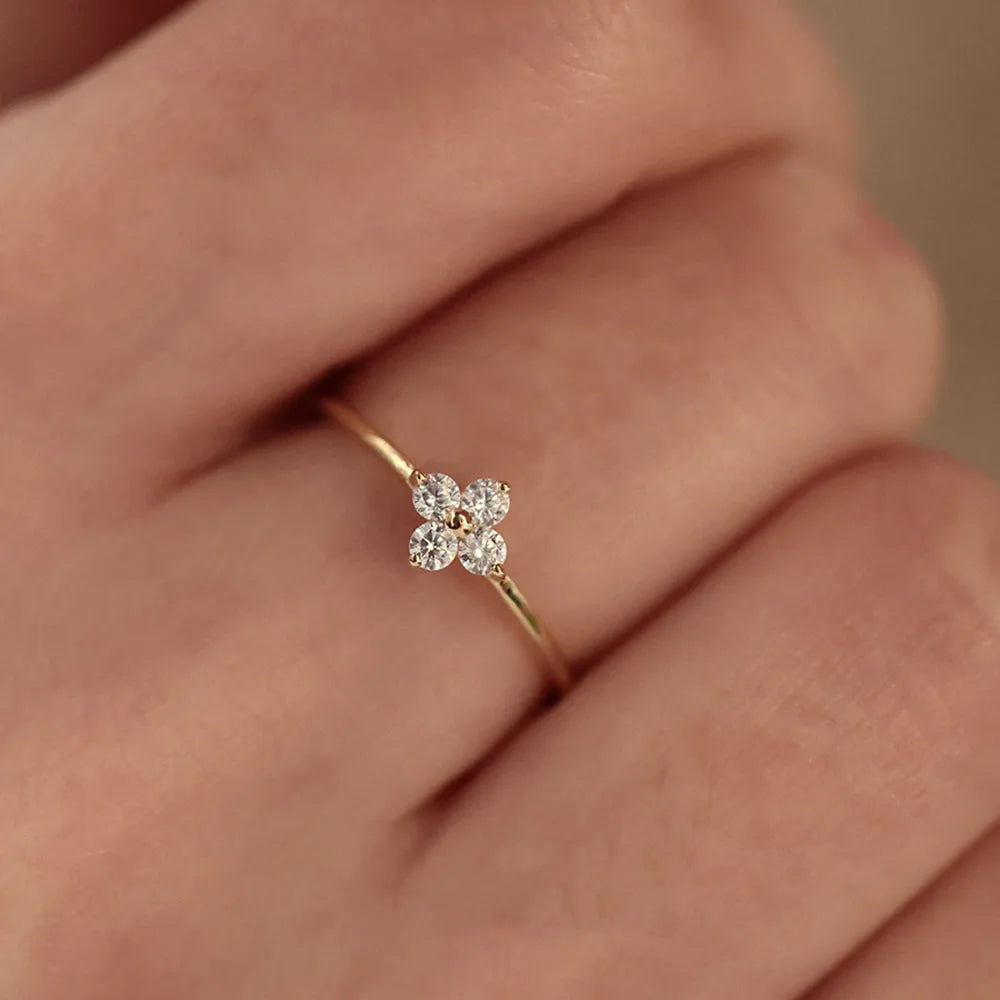 925 Silver 18K Gold Plated Zirconia Flower Ring