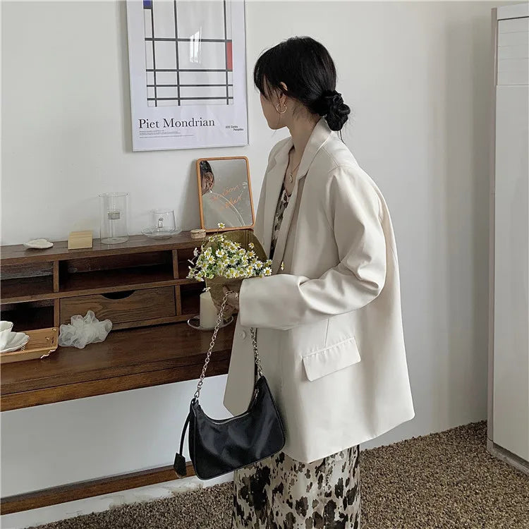 Mid-Length Suit Jacket – Loose Blazer for Work