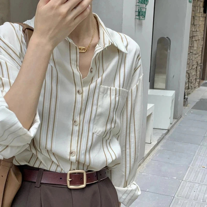 Vintage Striped Shirt – Oversize Blouse Casual Top