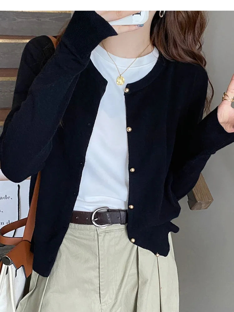 Solid Long V-Neck Knit Jumper – Casual Outerwear