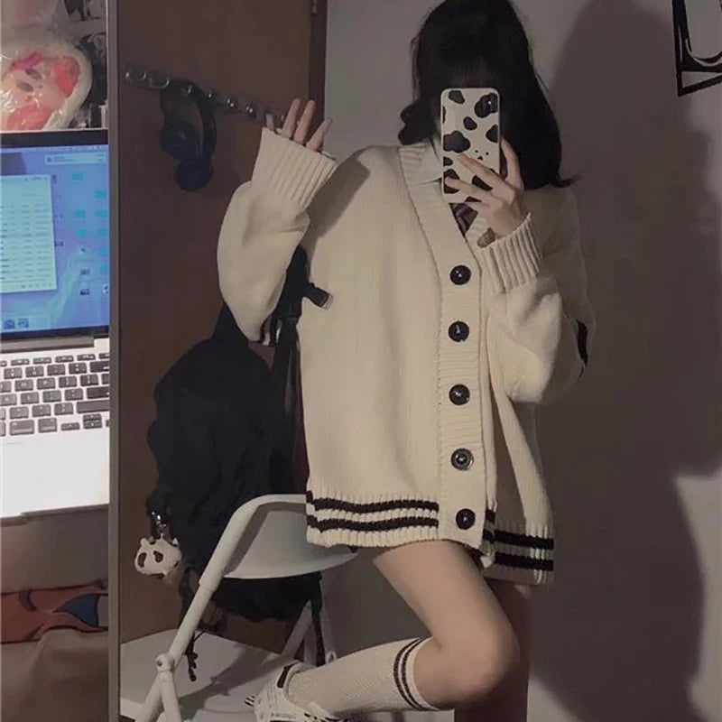 Striped Loose Cardigan – Single Breasted