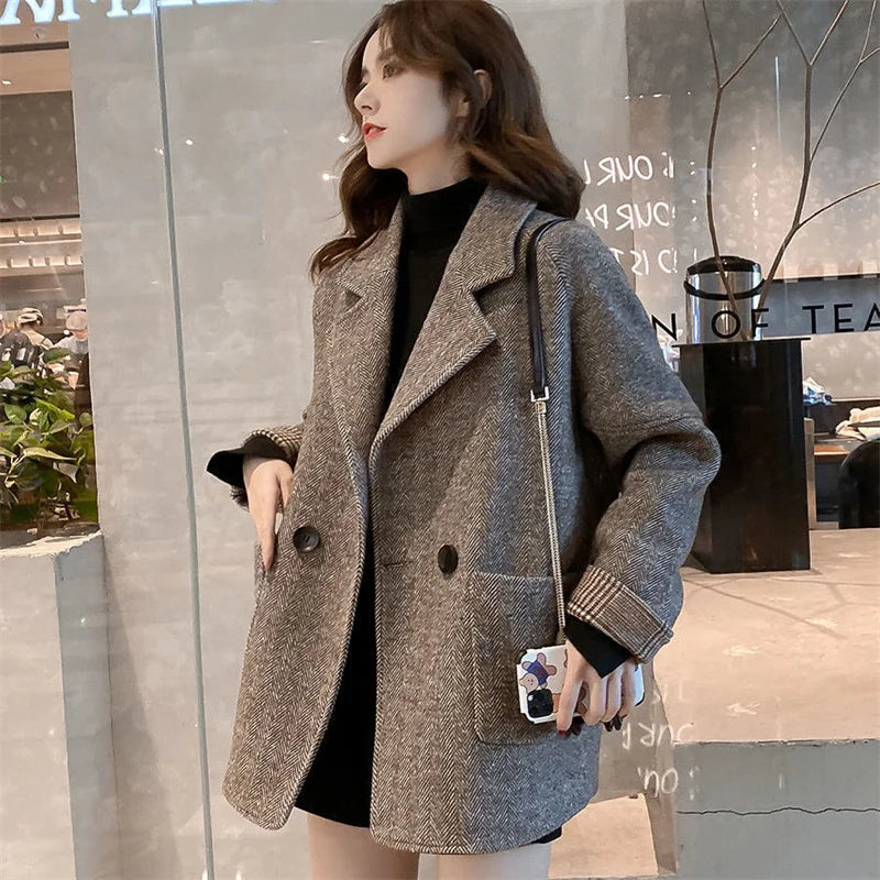 Woolen Blazer Cardigan – Mid-Length Loose Style