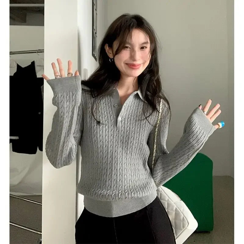 Embroidery Polo Sweater – Preppy Style Knit Pullover