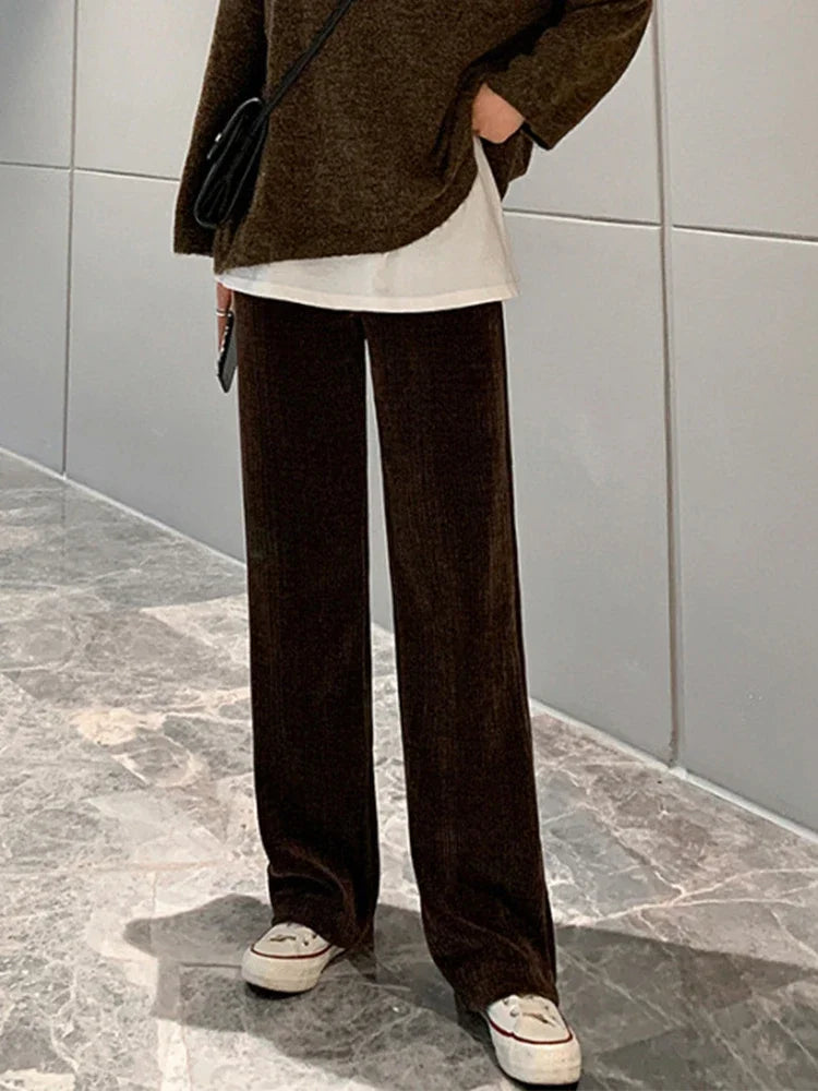 Warm Velveteen-Lined Wide-Leg Pants – High-Waist, Winter Casual