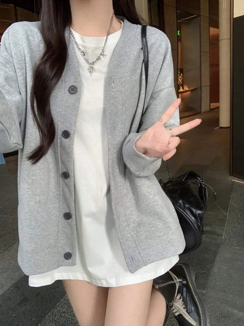Buttoned Knit Cardigan – All-Match Slim V-Neck Sweater