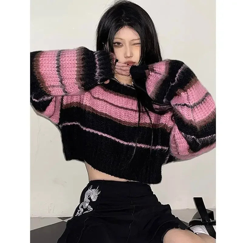 Pink Cropped Sweater – Slim Knit Pullover