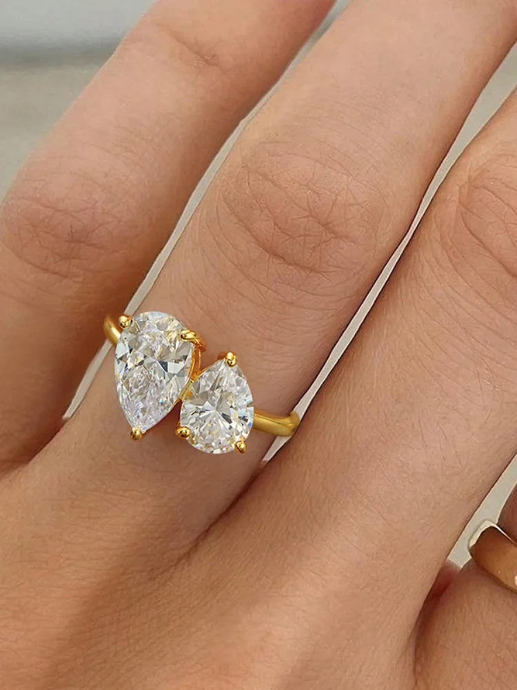 925 Silver Water Drop CZ Ring