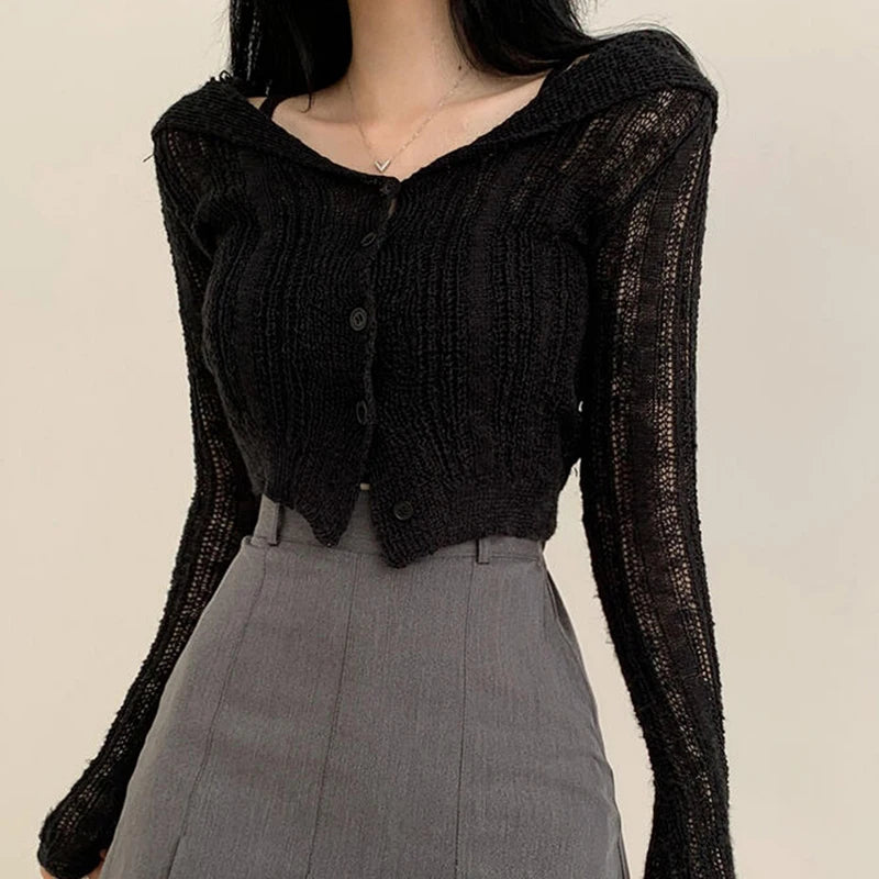 Button-Up Cropped Cardigan – Summer Slim Fit