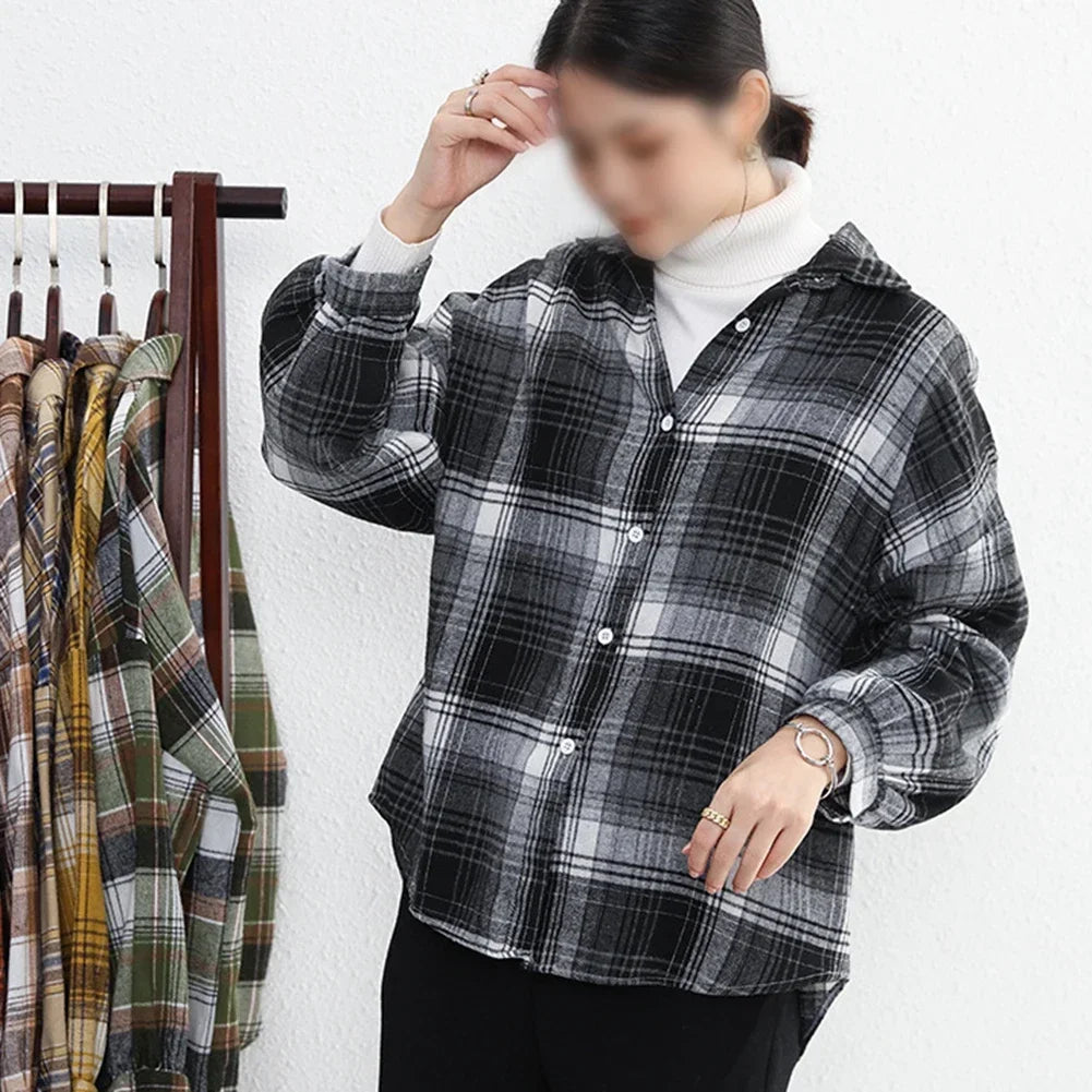 Vintage Plaid Check Shirt – Single Breasted Loose Fit