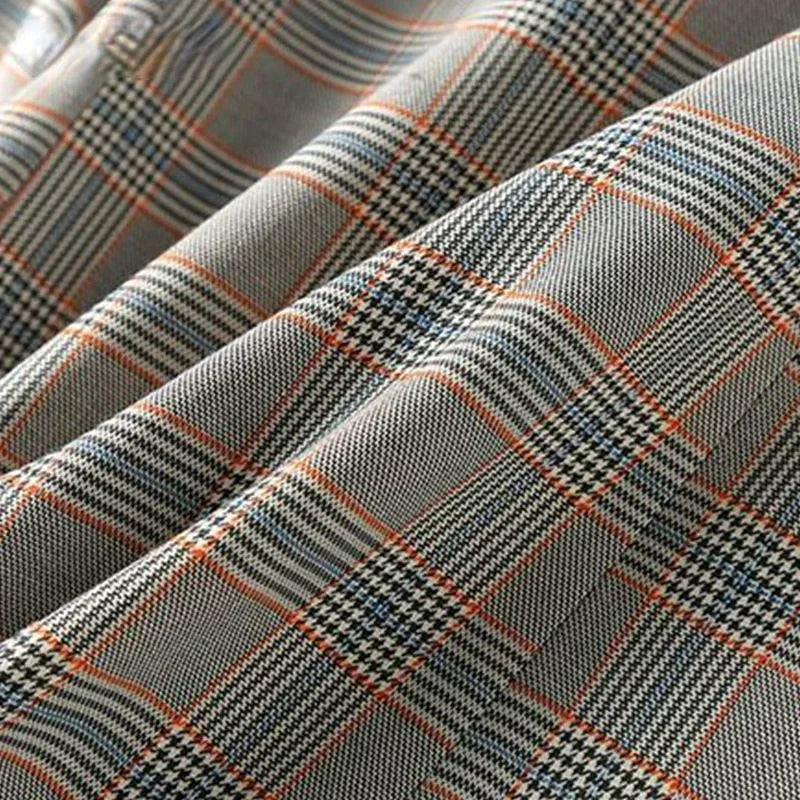 Vintage Plaid Suit – Single-Breasted Long Blazer