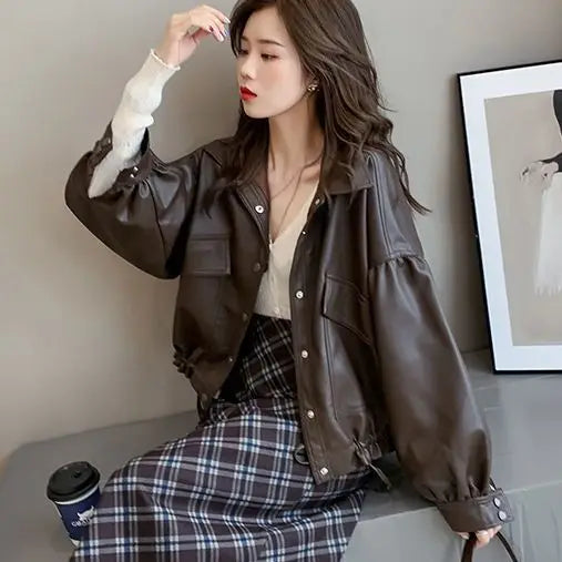 Lapel Leather Jacket – Loose Fit Minimal Rider Style