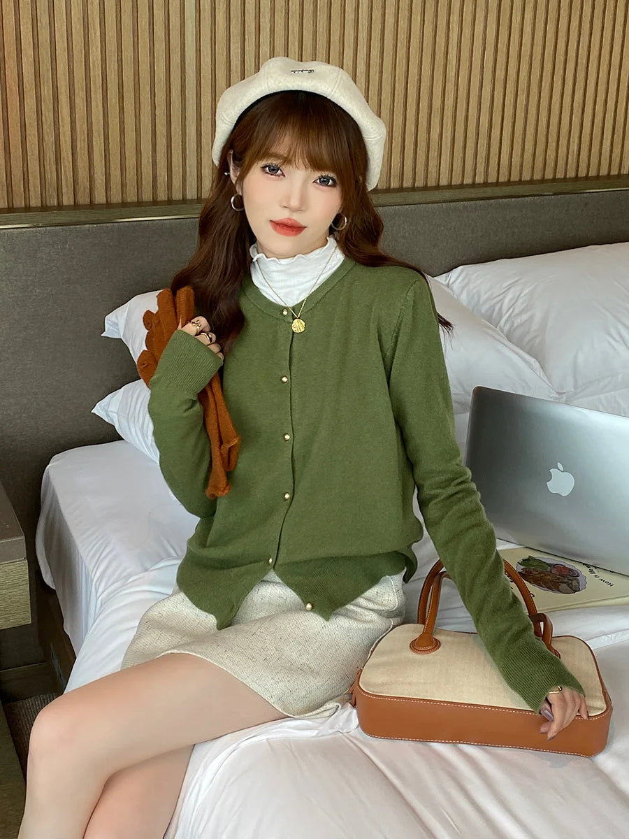 Solid Long V-Neck Knit Jumper – Casual Outerwear