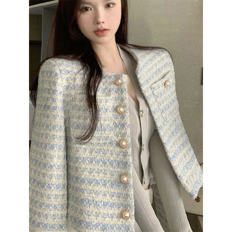 Tweed Striped Jacket – Cropped Fit & Casual Outer for Fall