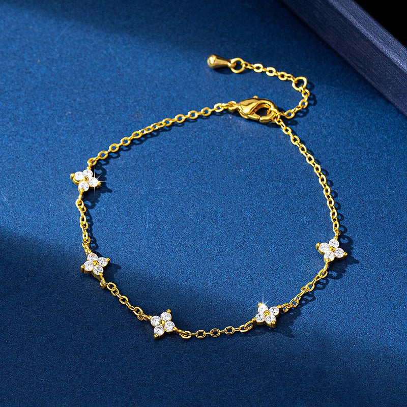 925 Silver Crystal Flower Bracelet