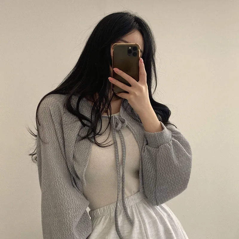 White Lace-Up Knit Cardigan – Lightweight Sun Cover