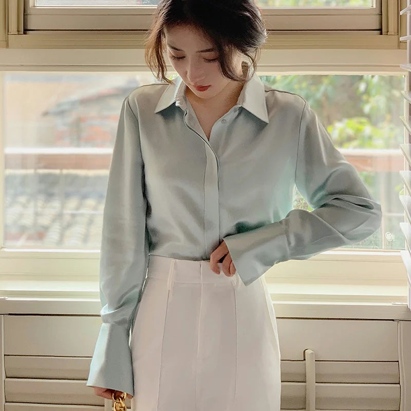 Satin Long Sleeve Blouse – Elegant Office Wear