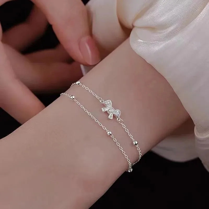 925 Sterling Silver Zircon Bow Bracelet