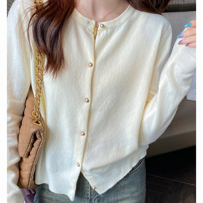 Black Pearl Button Knit Cardigan – Elegant & Chic